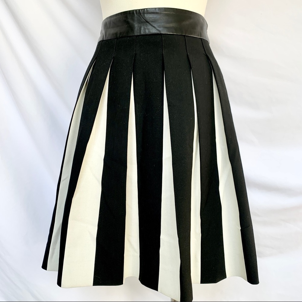 Milly Pleated Skirt with Leather Trim